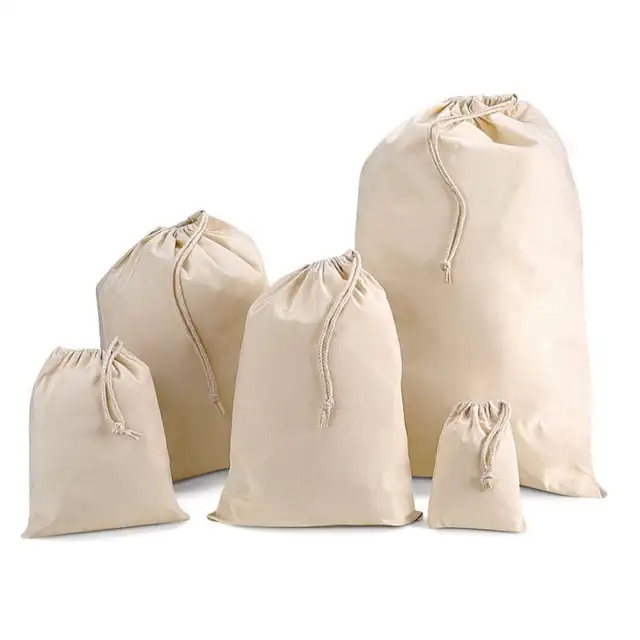reusable wholesale custom small cotton muslin drawstring bags