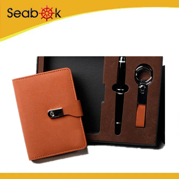 luxury notebook and metal pen /keyring pu leather notebook gift