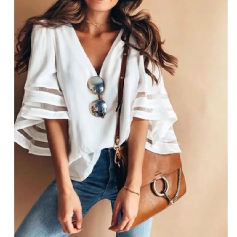 S-4XL Plus Size Female Sexy V Neck Loose Chiffon Blouse Summer Half Sleeve Office Tulle Blouses Tops Shirts Womens Clothing
S-4XL Plus Size Female Sexy V Neck Loose Chiffon Blouse Summer Half Sleeve Office Tulle Blouses Tops Shirts Womens Clothing