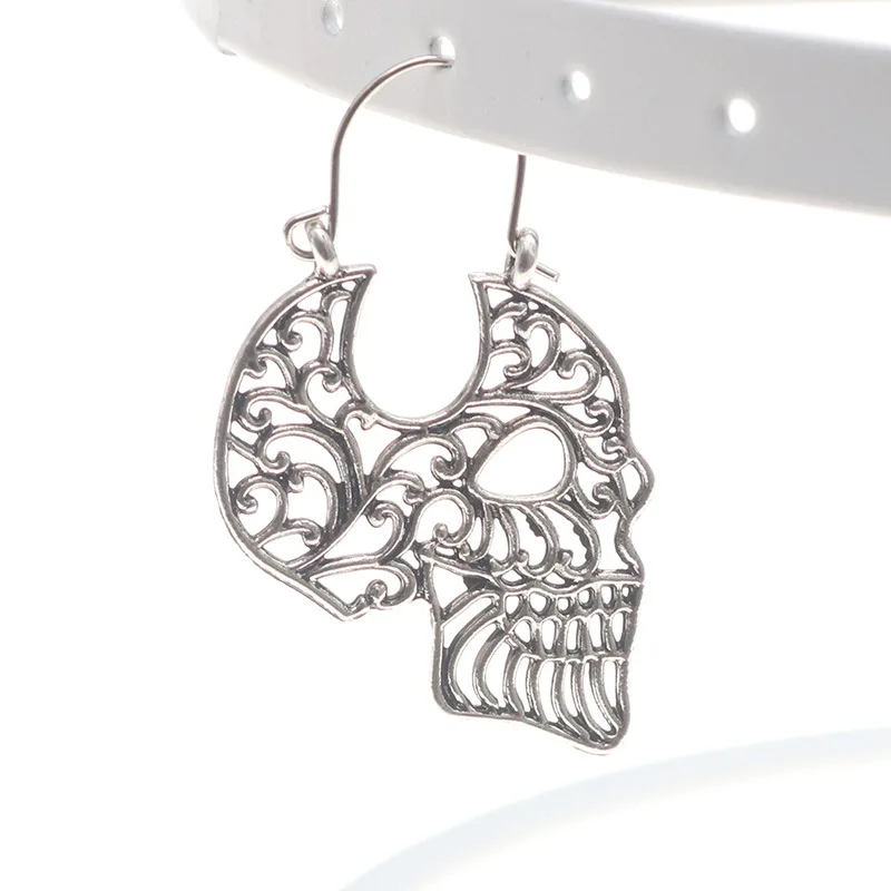 

Fashion Personality Alloy Halloween Jewelry Men Women Hollow Carve Skull Skeleton Drop Earrings, Picture