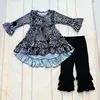 New Arrival Kids Girls Wear Long Sleeve Chevron Top And Double Ruffle Pant Crochet Baby Clothes Made In China