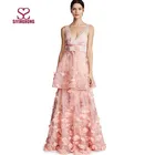 Sweet women sleeveless lace floral applique long maxi party evening dress
