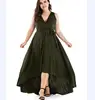 Large Size Party Deep V Neck Sleeveless Maxi Evening Swing Dress Amy Green Lady Asymmetrical Hem High Low Cami Dress 5XL