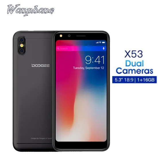 

Wholesale DOOGEE X53 5.3 18:9 Display MTK6580 Quad Core Mobile Phone Android 7.0 1GB 16GB Dual Rear Cameras 3G WCDMA Smartphone