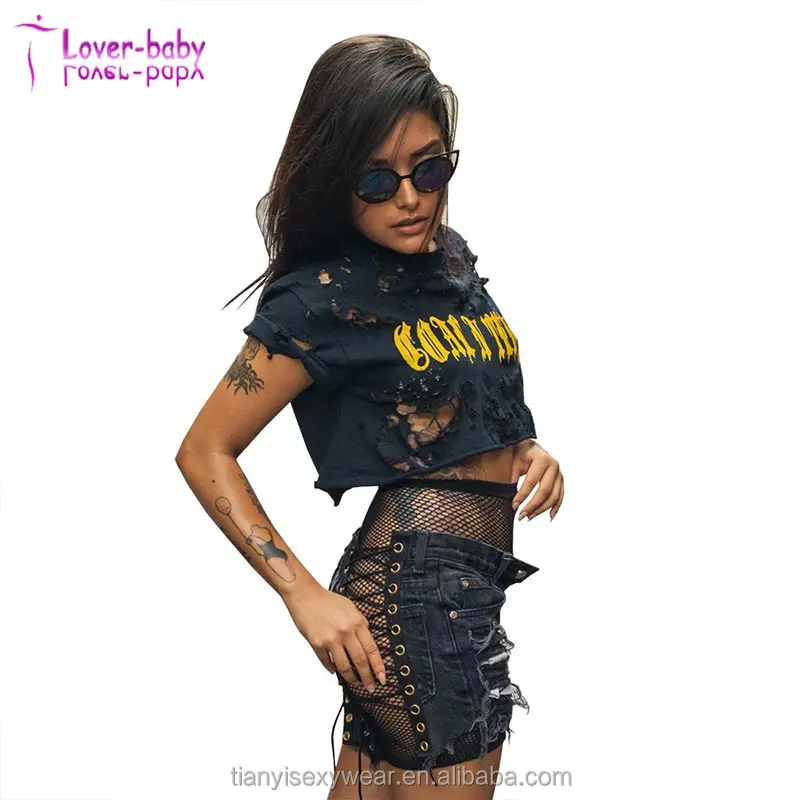 Hot Shorts Sexy Club Lace-Up Ripped Denim Shorts, N/a