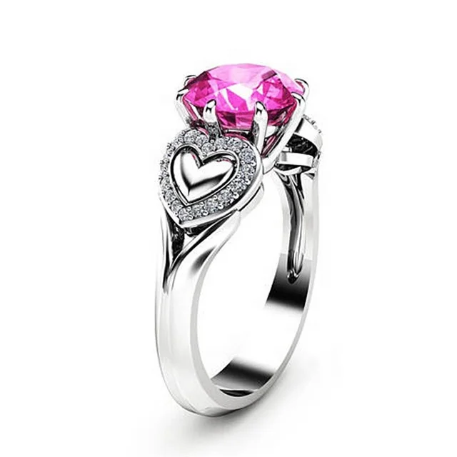Fashion Love Heart Shaped Pink Zircon Crystal Micro Inlay Ring for Women Silver Color Plated Ring Jewelry anel 
Fashion Love Heart Shaped Pink Zircon Crystal Micro Inlay Ring for Women Silver Color Plated Ring Jewelry anel