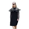 Latest Design Elegant Long Sleeves Lace Black Women Straight Dress