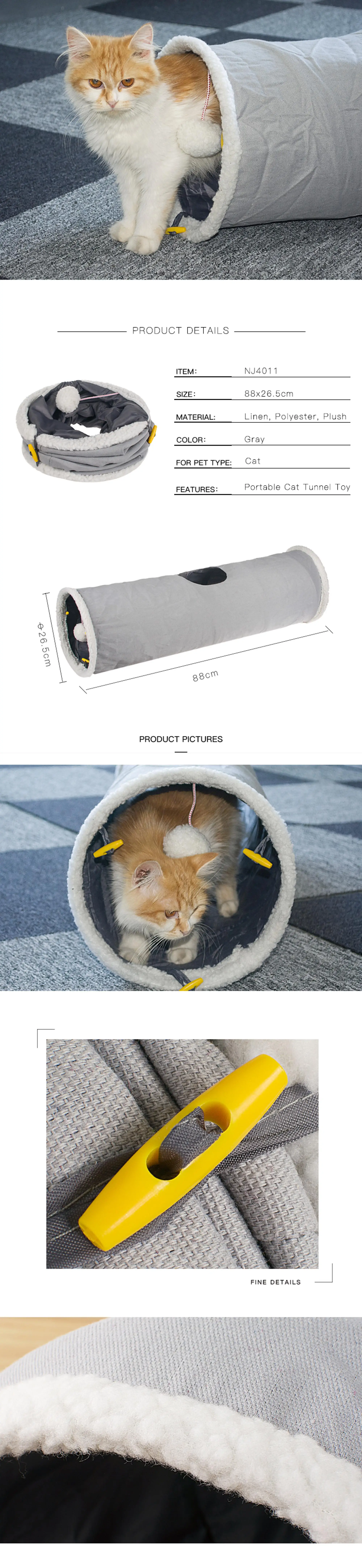 Supplier Indoor Outdoor Plastic Plush Collapsible Pet Toy Play Cat Tunnel
