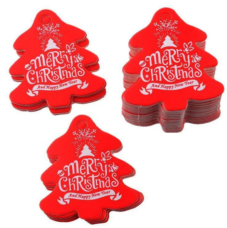 

Wholesale Christmas Tree Shaped 'Merry Christmas And Happy New Year' Paper Christmas Gift Tag, Red / green