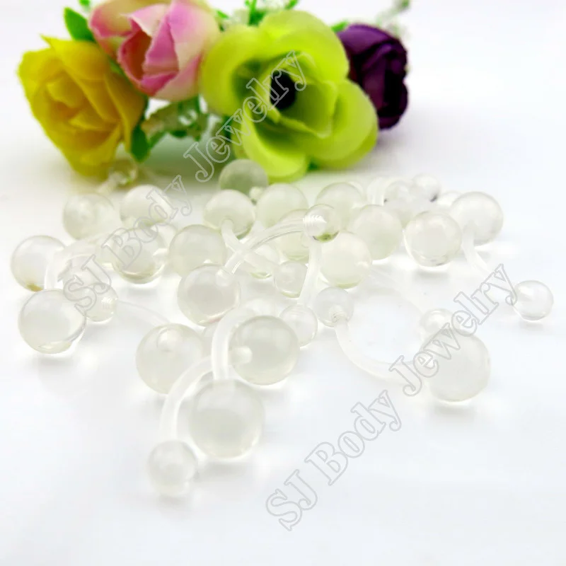wholesale 100pcs clear Transparent color acrylic belly button ring banana curved barbell navel ring free shipping
