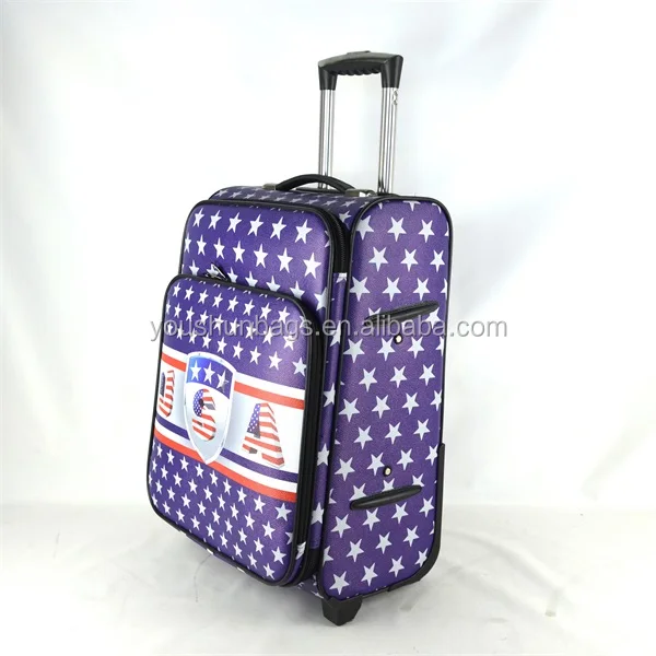 High quality PU leather blue trolley case with aluminium trolley
