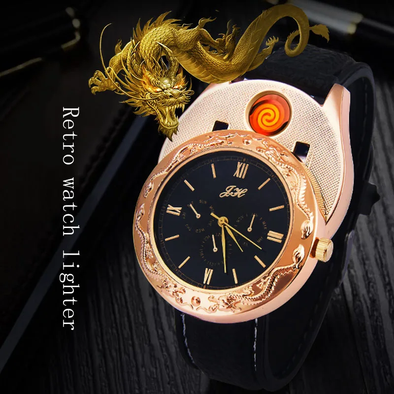 2019 sanqiao nouveau produit rechargeable vogue d'ebossed dragon montre-bracelet usb briquet cadeau yanzhen gros 309