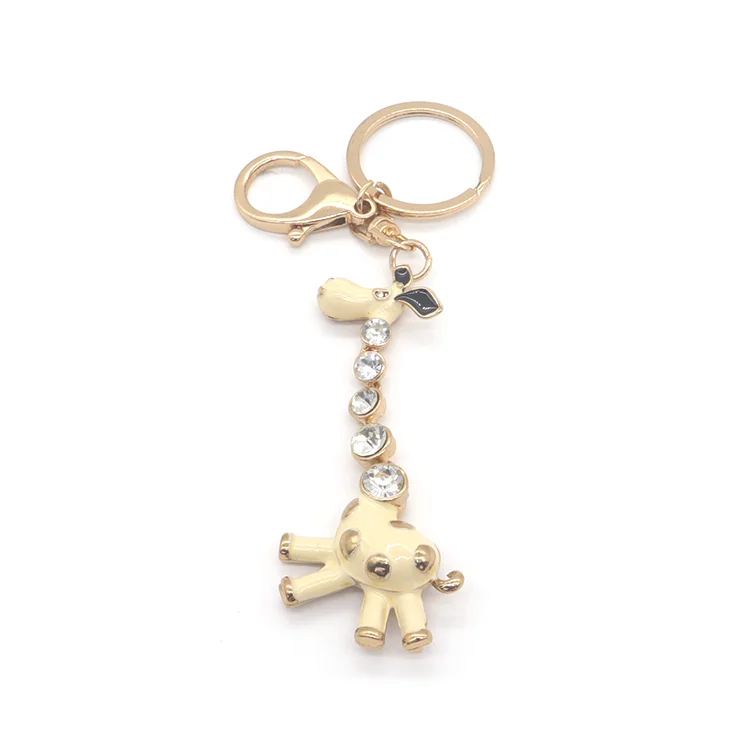 Good quanlity giraffe shape rhinestone ornament metal keychain key rings