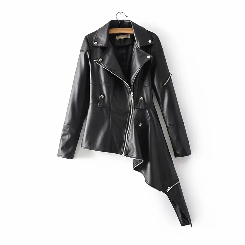 Streetwear design stylish long sleeve solid color women asymmetric design pu leather jacket
Streetwear design stylish long sleeve solid color women asymmetric design pu leather jacket