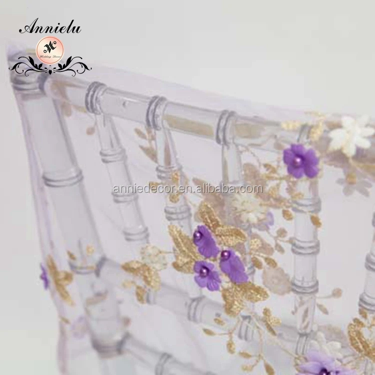 Fancy Pearl Embroidery Mesh Fabric Chiavari Protective Flower Wedding Chair Cover