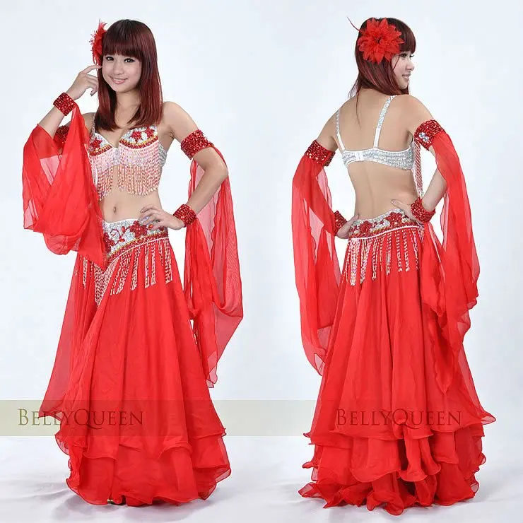 sparkling red costume belly dance,belly dancing costumes,BellyQueen