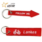 Factory design Special Alphabet Souvenir Double Sides Gold Fabric Woven Embroidery Keychain With School Activities