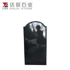 European Style Simple Design Absolute Black Granite Russia Headstone And Vase For Russia