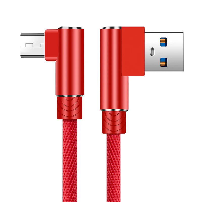 

Amazon Top Sales 1 meter/2 meter/3 meter Double 90 Angle Bend Head 2.1A Braided Fast Charging USB Cable, Type C USB C cable, Black, silver, gold, red, green, etc
