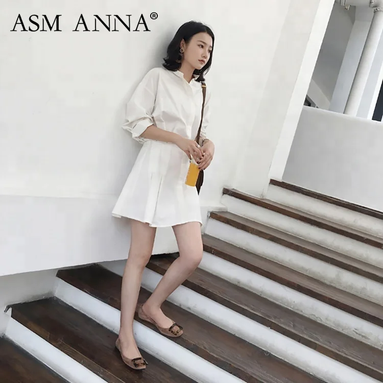 

ASM ANNA 2019 New Summer Women Clothing Cotton Blouse Long Sleeve in White Tops for Women