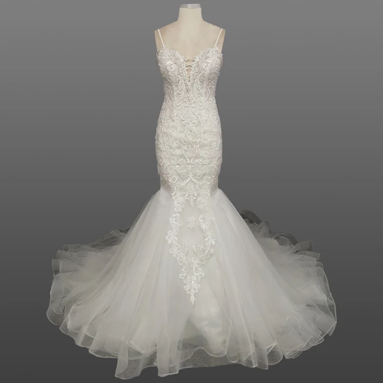 Sexy Spaghetti Straps Mermaid Wedding Dress Lace Pattern