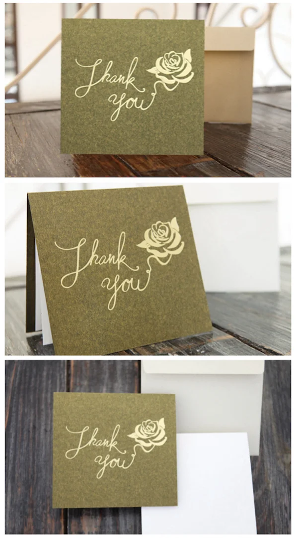 green pearl paper greeting cards gold foil stamping thank you