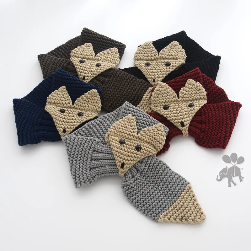 MS81202C winter 2016 korean style kids thermal knitted scarves kids fox pattern shawls