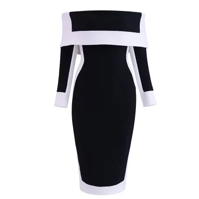 New autumn winter white and black long sleeve off-shoulder slash neck women evening bandage dress
New autumn winter white and black long sleeve off-shoulder slash neck women evening bandage dress