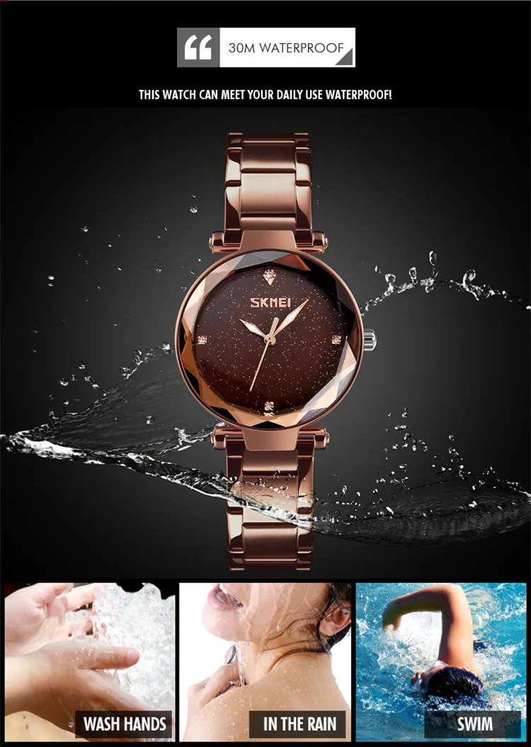 new quartz lady watch Skmei 9180 elegance diamond bracelet 3ATM starry sky bling wrist watch