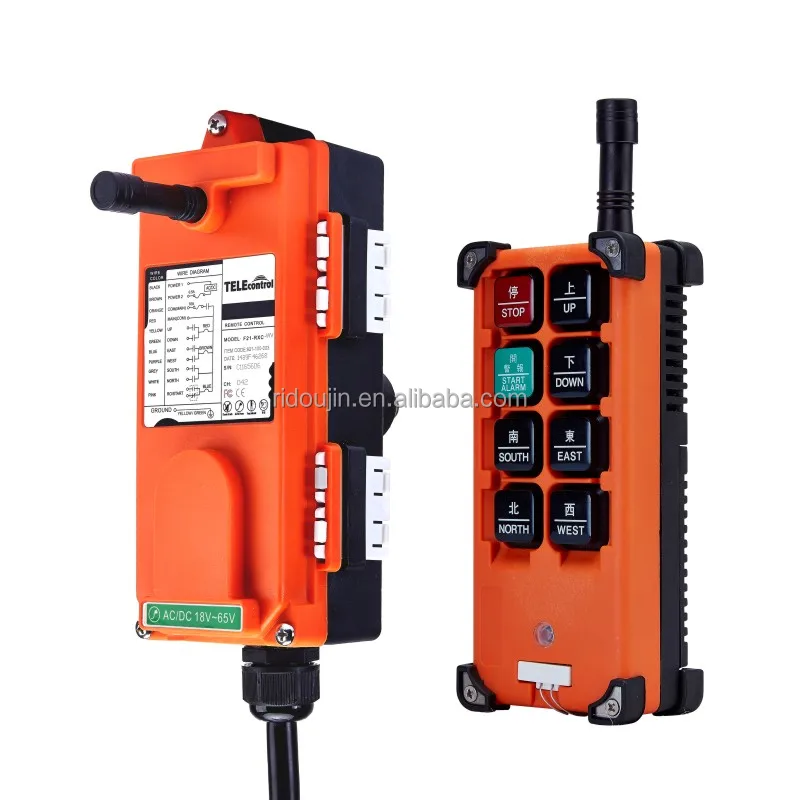 

Telecontrol wireless radio industrial remote control F21-E1B 8 single speed button for crane hoist VHF 18-65V or 65-440V