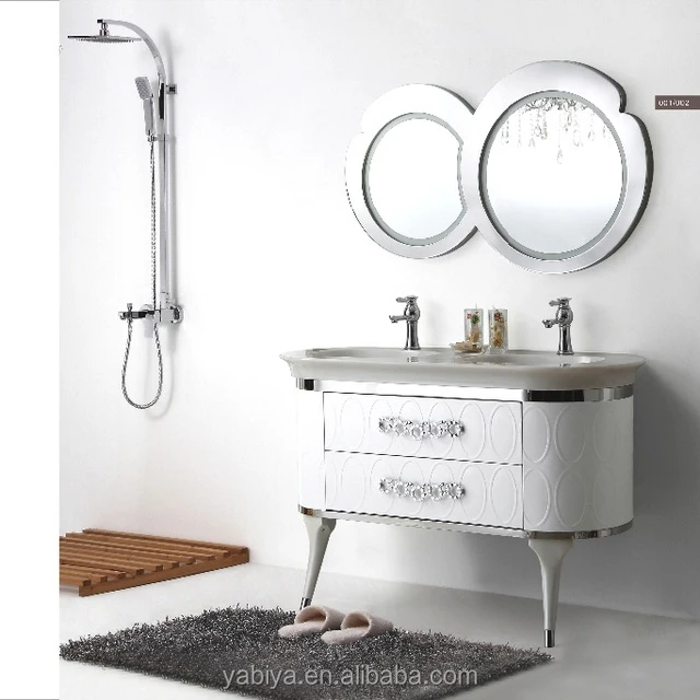 ELEGANT STAINLESS STEEL BATHROOM CABINET WHITE DOUBLE