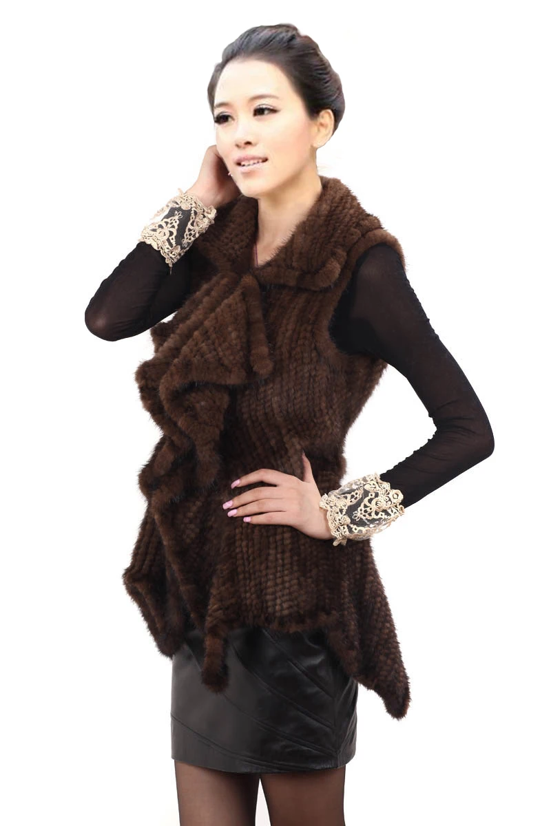 Free shipping EMS 2015 new knitted genuine mink fur coat women top fashion all-match mink fur vest custom plus size F-490