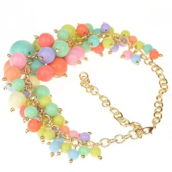 4Pcs/lot Women Candy Color Pearls Pendant Necklaces Multilayer Pearl Chain Necklaces Lady Gold Chunky Choker Statement Necklace