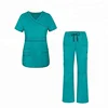 Women scrub medical dress green nurse uniform short sleeve uniform wholesale