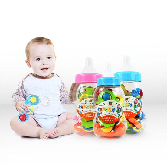 Set Big Bottle Plastic Baby Rattles Toys Hand Shake Bell Ring Lovely Rattles Toys Baby Educational Auditory sense Toys