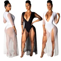 Mature Deep V Sexy Mesh Patchwork Transparent Sundress Side Slit Maxi Beach Dress S3581
Mature Deep V Sexy Mesh Patchwork Transparent Sundress Side Slit Maxi Beach Dress S3581