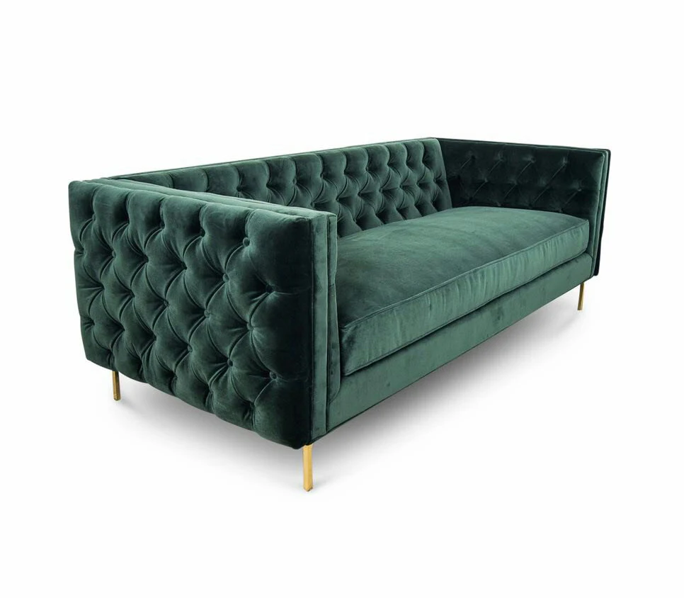 Sofá da sala de estar/sofá de veludo verde de luxo/botão tuftied sofá