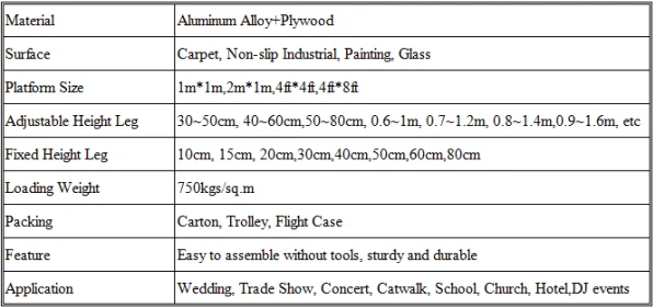 Concert Stage Portable Aluminum Stage Platform With Telescopic Legs