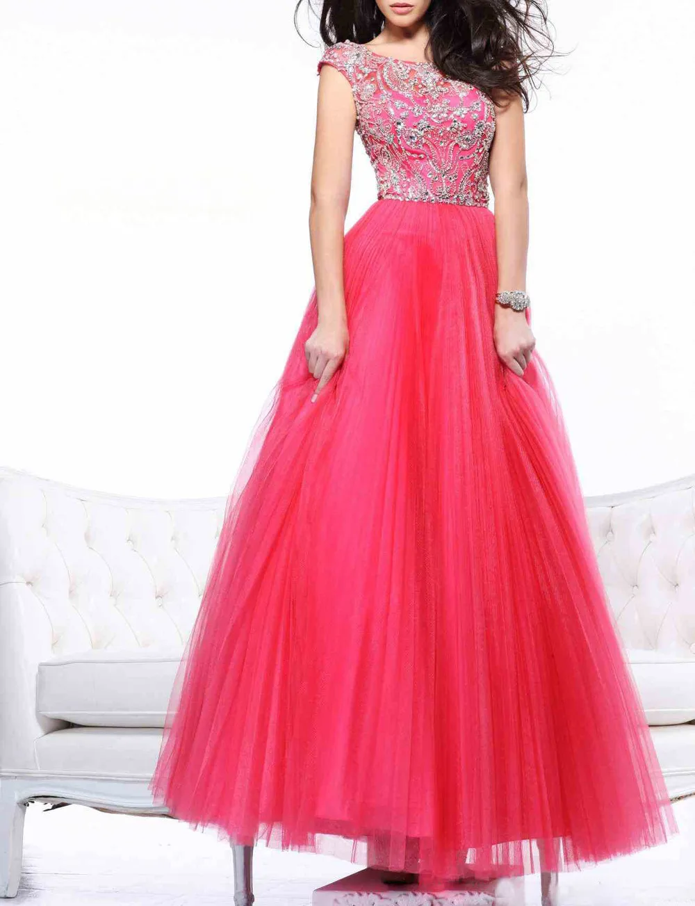 Long Prom Dresses 2015 Crystal V Backless Boa-Neck Plus Size Prom Dress Custom Made Long Evening Dress Vestido De Festa T010
