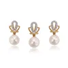 64308 Gold Dipped Natural Pearl Double Tiny Round Shape Pearl Inlay Earring Delicate Classic Pearl Women Earring Necklaces Set