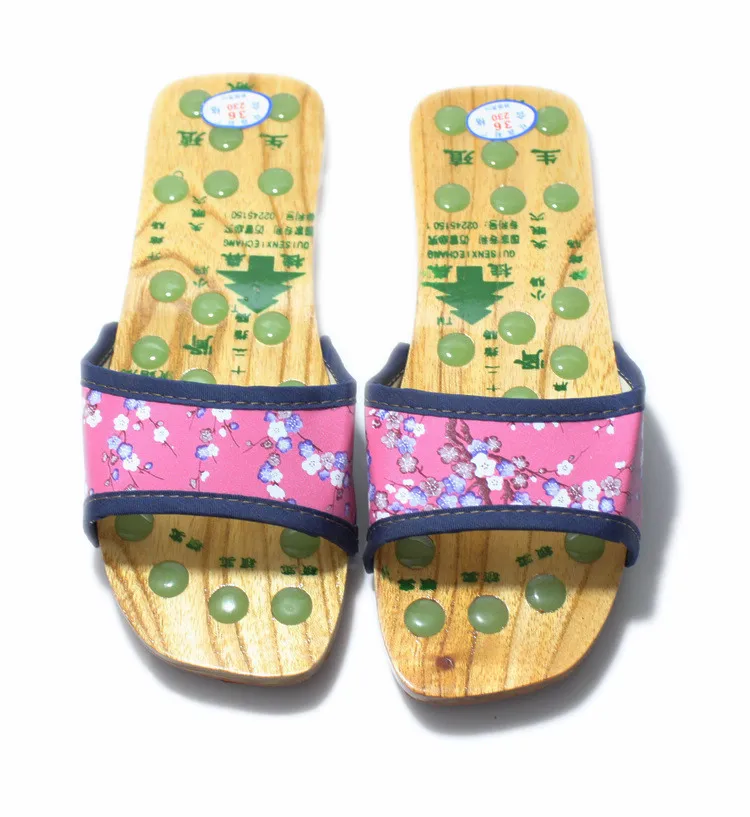 Summer Stone Acupuncture Foot Massage Slippers Wooden Acupoint Reflexology Massage Sandals Women Men Health Massage Summer Shoes