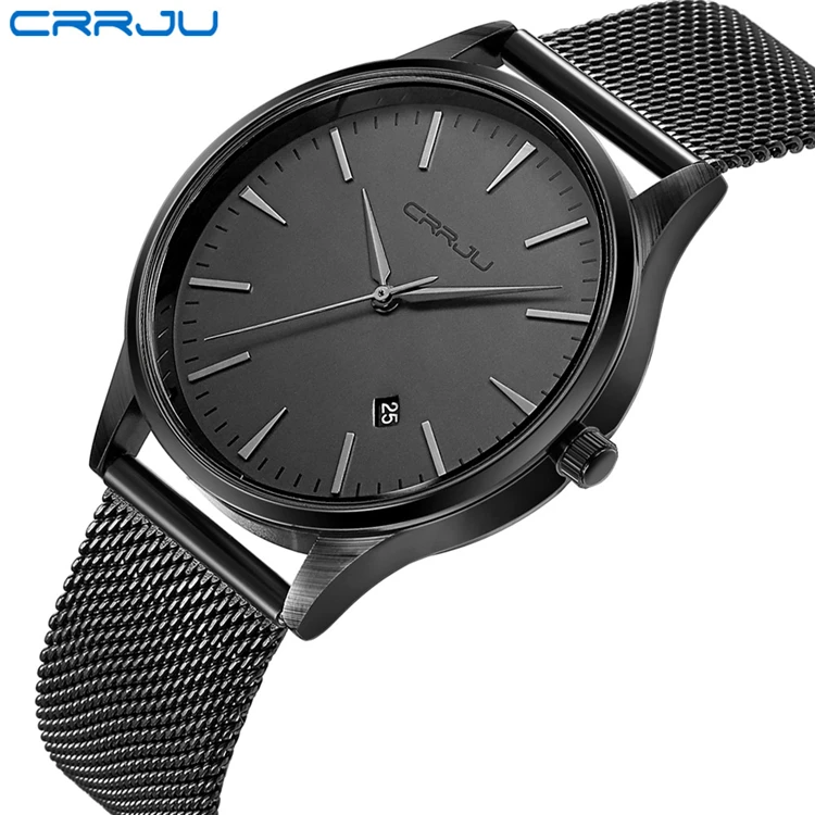 

CRRJU black Watch Men Watches Top Brand Luxury Famous Wristwatch Male Clock Black Quartz Wrist Watch Calendar Relogio Masculino, N/a