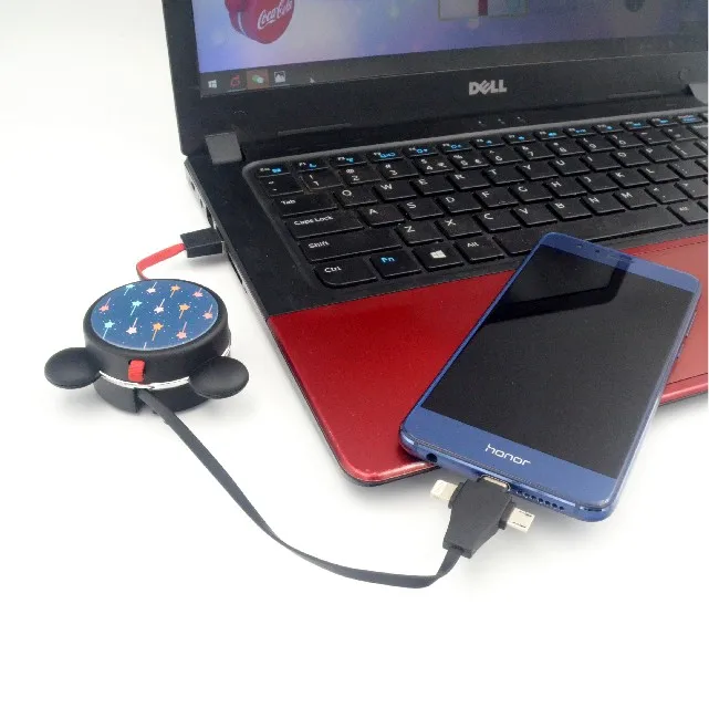 Round Shape Promotional Gigf 3 in 1 USB charging Cable with micro,type-c ,8 pin Connector - ANKUX.COM