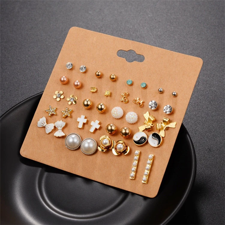 Fashion jewelry popular style 20 pairs of pearl bowknot flower cross alloy stud earring sets
Fashion jewelry popular style 20 pairs of pearl bowknot flower cross alloy stud earring sets