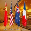 Customized indoor standing floor office flags with base flagpole
