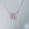 Squared Pink Gemstone Pendant Necklace plated 925 Sterling Silver Jewelry