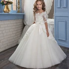 Boutique Wholesale Kids Girl Off The Shoulder Lace Ball Gowns Princess Dress Ruffles Tulle Bridesmaid Wedding White Dresses