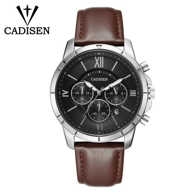 

CADISEN 9060 Sport Men Watches Business Brand Luxury Quartz Watch Men Waterproof Leather Wrist watch Military Relogio Masculino