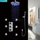 China Instock Bathing LED Shower Thermostatic Mixer Bathroom Ceiling Shower Kit with Handshower Body Jet Massage
