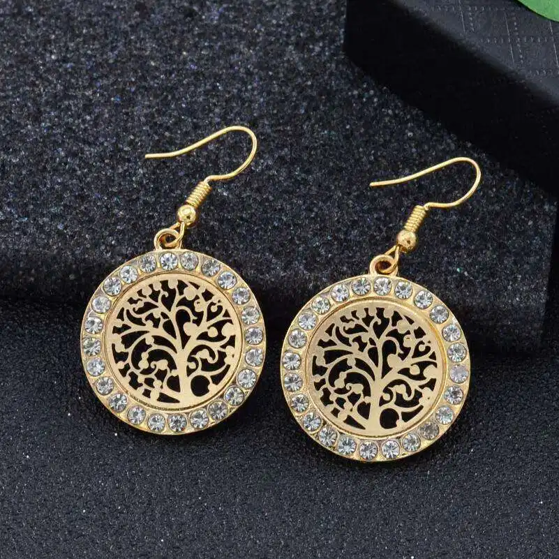European and American fashion geometric round openwork alloy diamond life tree earrings wholesale, Gold;silver;rose gold
European and American fashion geometric round openwork alloy diamond life tree earrings wholesale, Gold;silver;rose gold